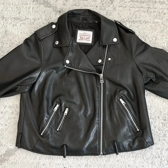 Levi's Women's Faux Leather Moto Jacket in Black Size XL Classic Fit - Picture 6 of 9